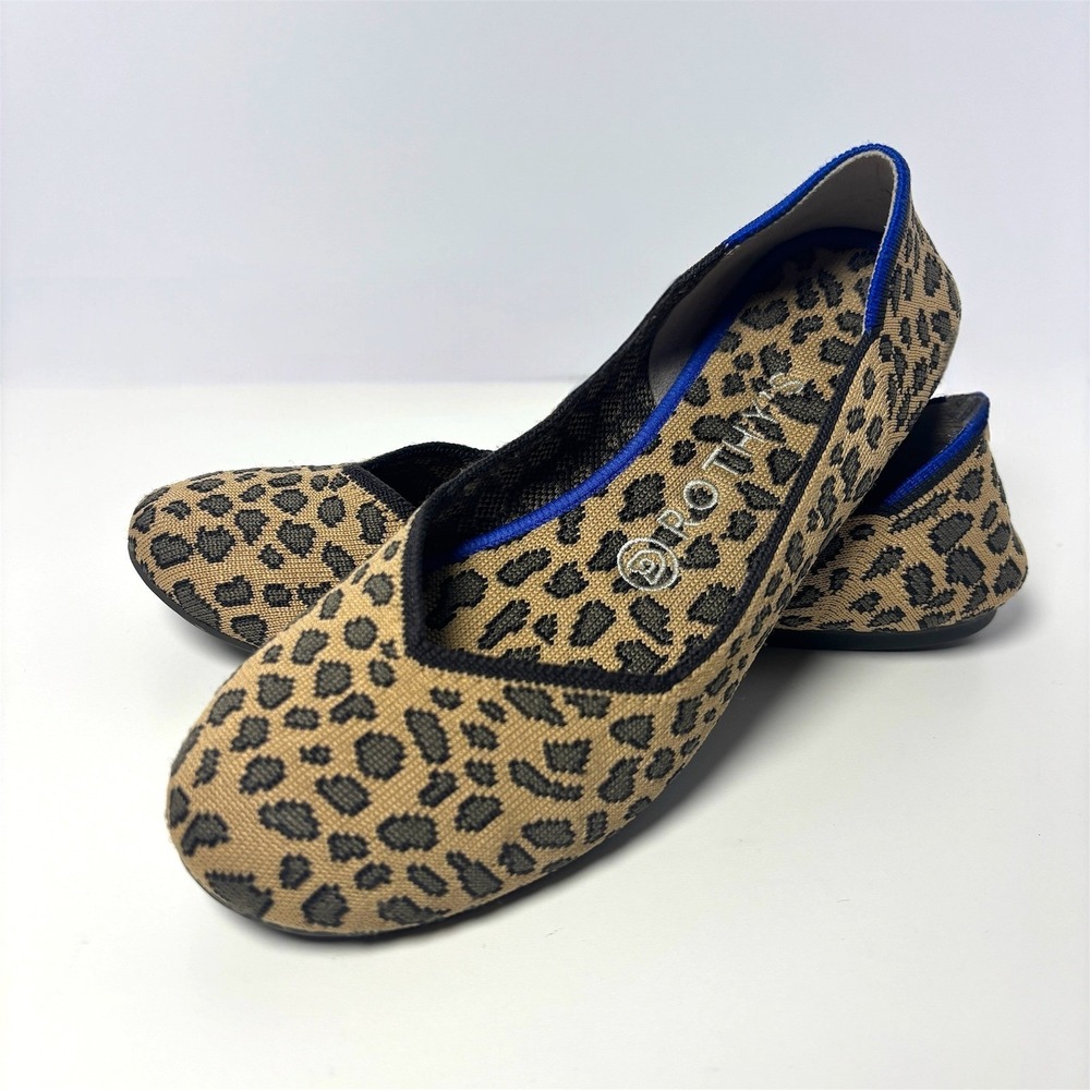 Rothys Leopard Print Round Toe Women's 8 Flat Slip On Shoes Cheetah Retired